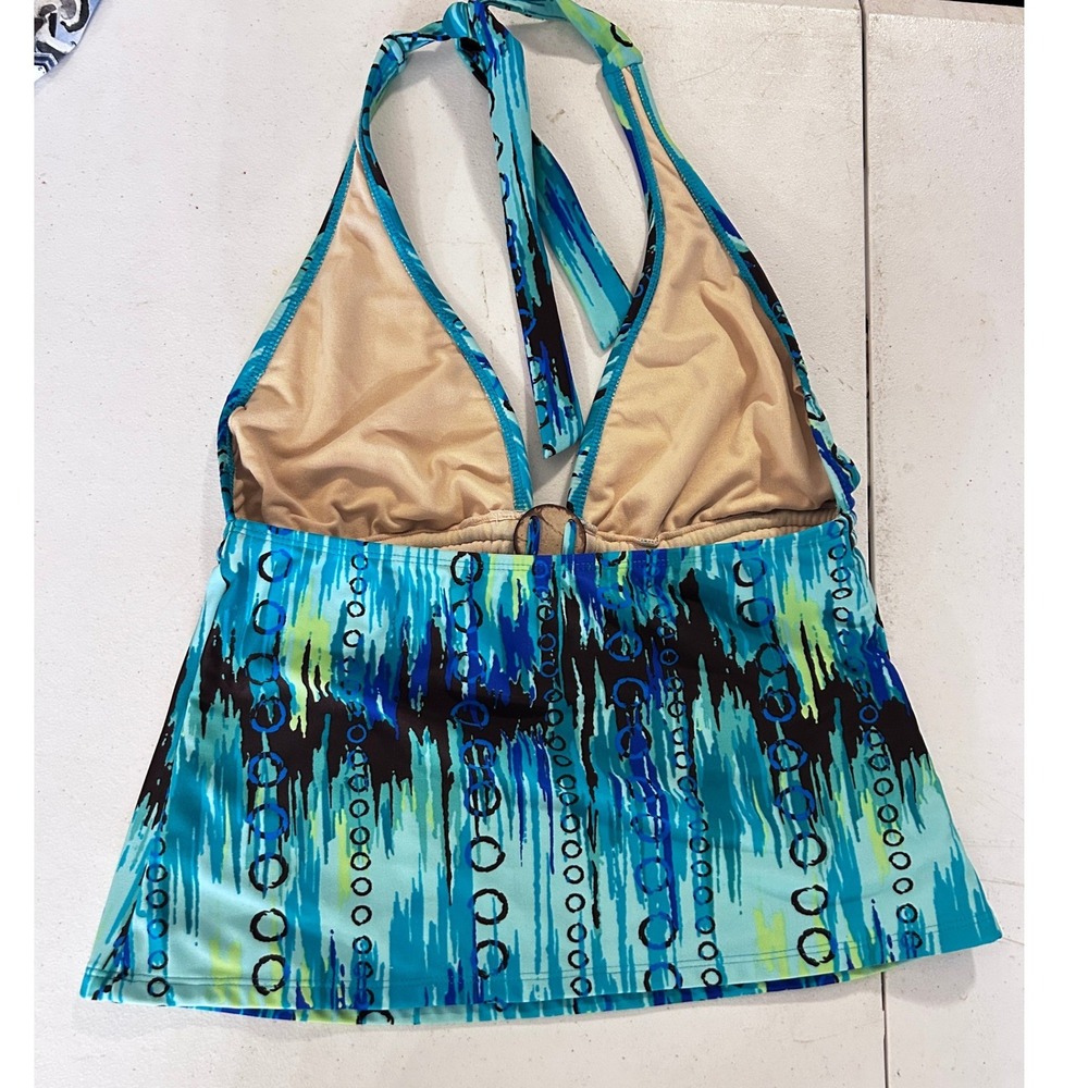 Vintage Faded Glory y2k Halter Tankini Top Swimwear MEDIUM Beach Summer - Picture 2 of 6